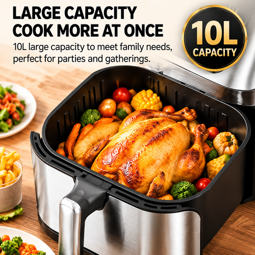 🔥 T-LIKE 10L Large Capacity Air Fryer – Healthy Cooking, Crispy & Delicious Meals for the Whole Family!