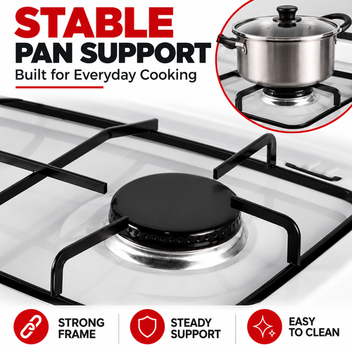 T-LINK Double Burner Gas Stove – 2-Burner Tabletop Gas Cooker with Electrophoretic Coated Pan Supports & Protective Lid