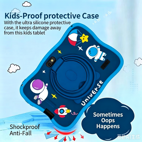 ✨7 Inch Kids Tablet, Educational & Entertainment Android Tab, Cartoon Shock‑Proof Silicone Protective Case, Lightweight Portable Children Learning Tablet with Parental Control, Support SIM Card