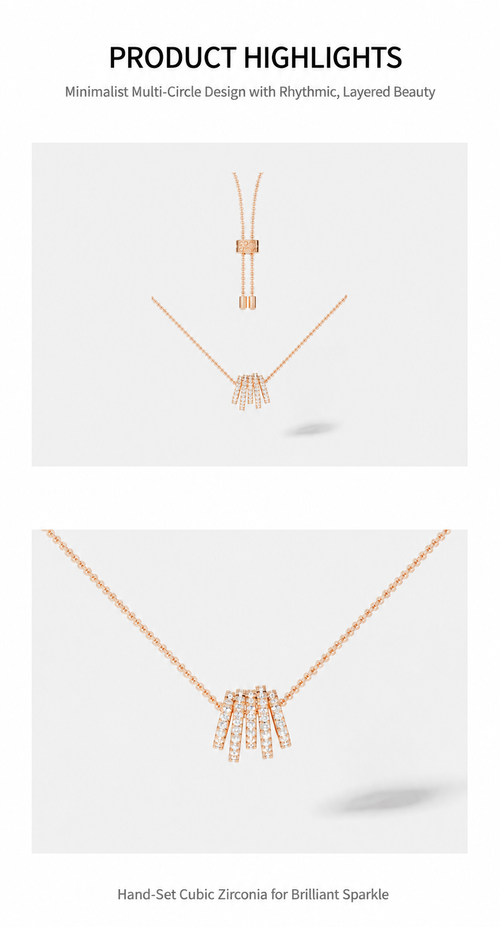 APM Monaco Promesse Rose Gold Multi-Ring Necklace for Women | Elegant Sparkling Adjustable Pendant Necklace