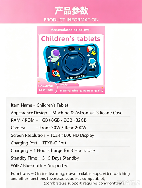 ✨7 Inch Kids Tablet, Educational & Entertainment Android Tab, Cartoon Shock‑Proof Silicone Protective Case, Lightweight Portable Children Learning Tablet with Parental Control, Support SIM Card