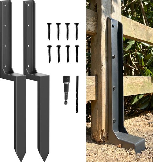 ARKSOLDIER Fence Post Repair Kit - Thickened 11-Gauge Steel Anchor & Stakes to Fix Broken Leaning 4x4 6x6 Wood Post Support (Heavier at 5.47 lbs, 1-Pack)