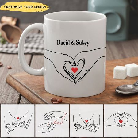 Mug personnalisé « Holding Hands » (Se tenir la main) Cadeau pour les couples Cadeau pour anniversaire