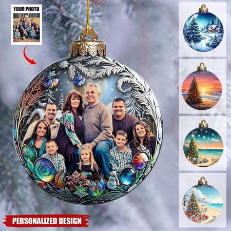 Photo personnalisée Noël La bonne humeur se trouve en famille - Ornement personnalisé famille