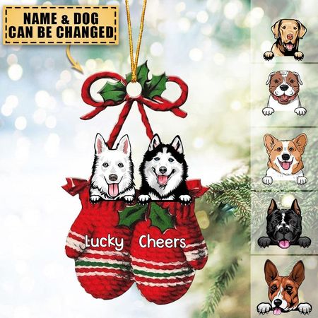 Ornement acrylique personnalisé représentant un chiot de Noël à l'intérieur de gants