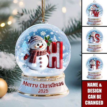 Schneekugel Schneemann Frohe Weihnachten - Personalisiertes 1-lagiges Acrylornament