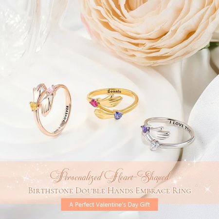 Personal isierte Doppel Birth stone Hug Paar Ring