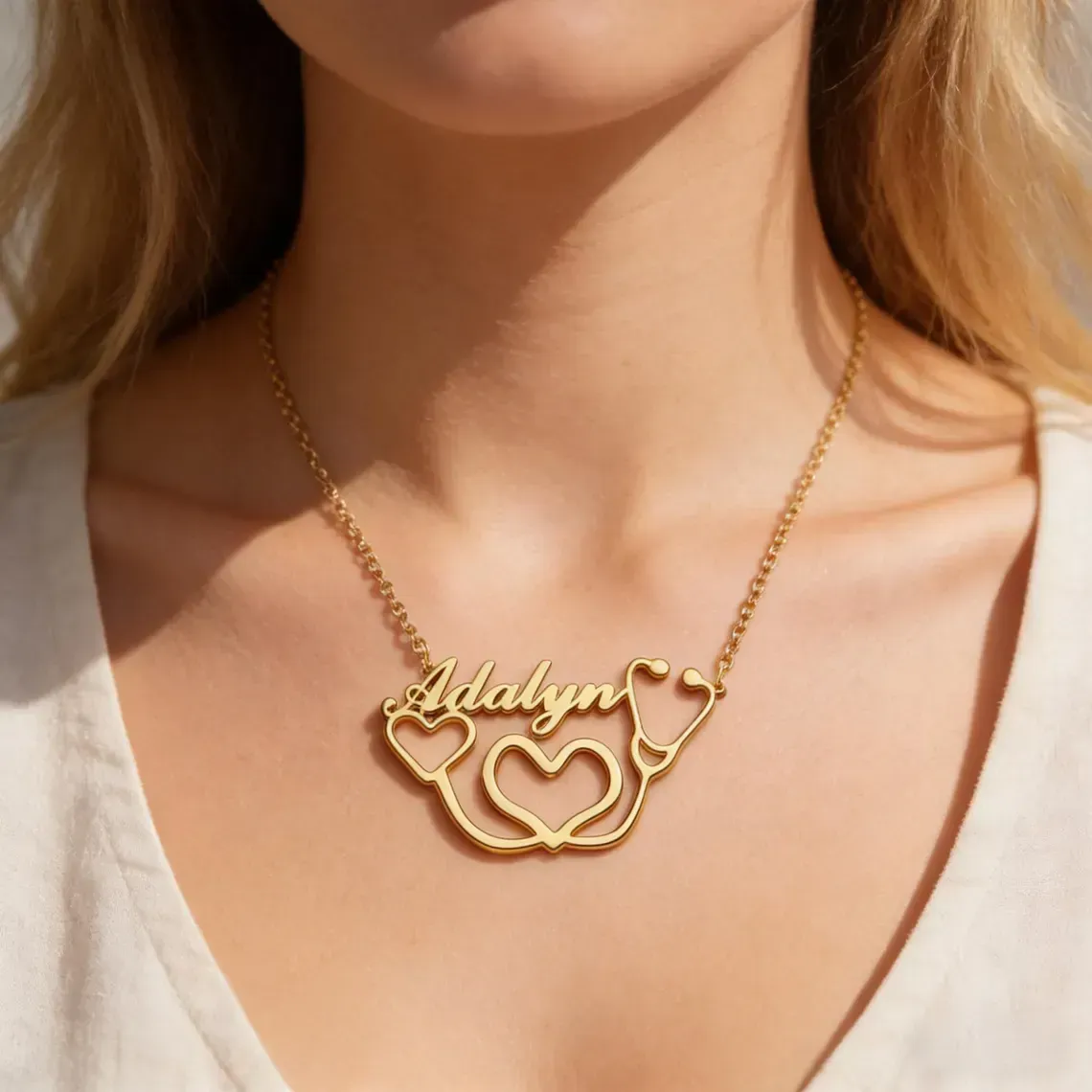 Maßge schneiderte herzförmige Stethoskop-Namens kette, eine personal isierte Namens kette, ein Geburtstags geschenk für sie, ein Geschenk für Mama, ein Geschenk für Krankens ch western.