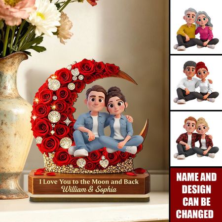Ich liebe dich zum Mond und zurück Romantische Liebe-Personal isierte 2-geschicht-Holzplakette-Herzhaftes Valentinstag geschenk für sie, für ihn