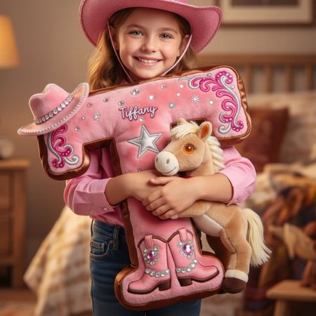 Cowgirl Alphabet Initial Letter Kissen-personal isierte Geschenke für Pferde liebhaber