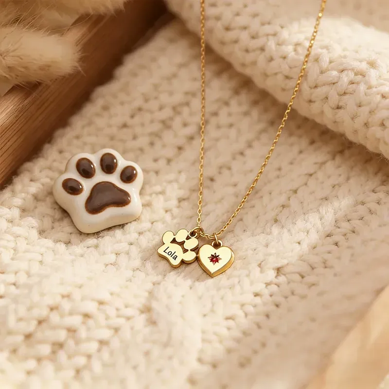 Personalisiertes Hunde- oder Katzenpfoten-Halsband mit Geburtsstein, Geschenk für Tierliebhaber