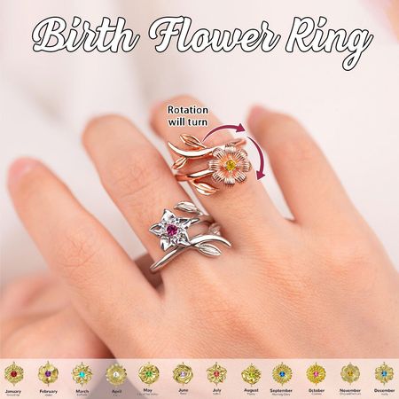 Personalisierringer mit Geburtsblume und Fidget-Spinner – Geschenk für Mama