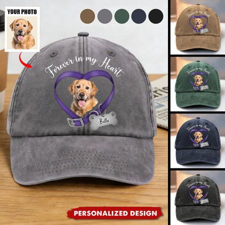 Kunden spezifisches Foto für immer in meinem Herzen Hund Memorial Distressed Jeans mütze