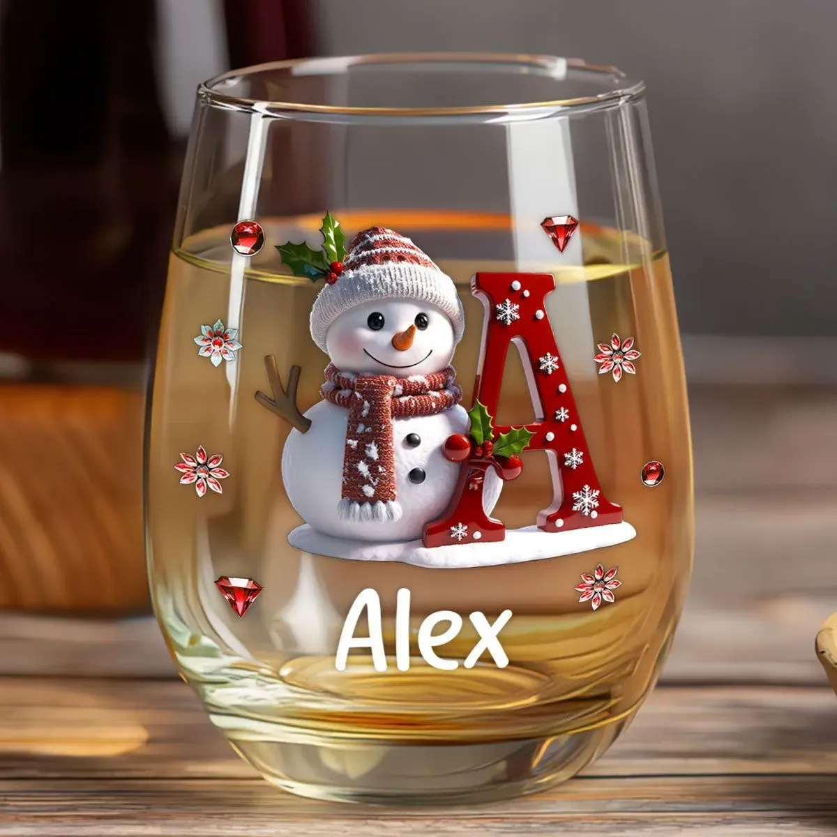 Frohe Weihnachten – Personalisiertes Familien-Weinglas mit langem Stiel