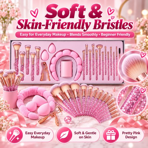 23-Piece Crystal Makeup Brush Set | Complete Glam Kit Ghana