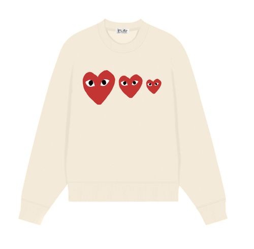 COMME des GARÇONS PLAY スモッグ風愛心プリント 秋冬ロングスリーブクルーネックフリーススウェット