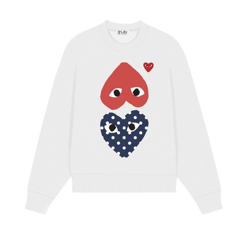 COMME des GARÇONS PLAY スモッグ風愛心プリント 秋冬ロングスリーブクルーネックフリーススウェット