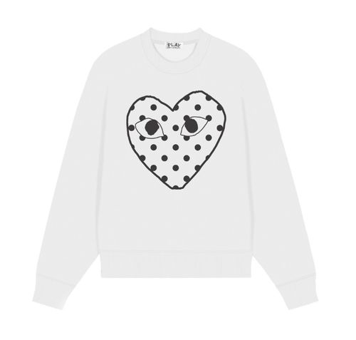 COMME des GARÇONS PLAY スモッグ風愛心プリント 秋冬ロングスリーブクルーネックフリーススウェット