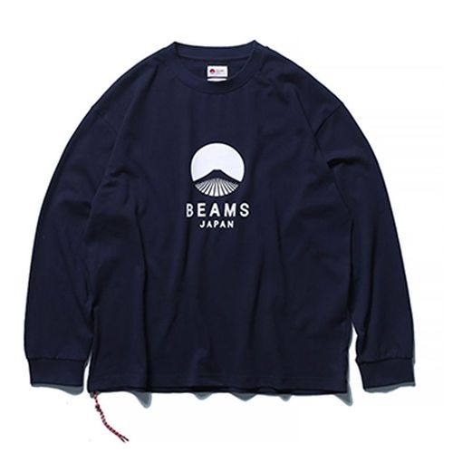 BEAMS 定番 富士山プリント 長袖Tシャツ 日系 ゆったり 綿100% メンズ 秋冬 ボリュームシルエット 普段着