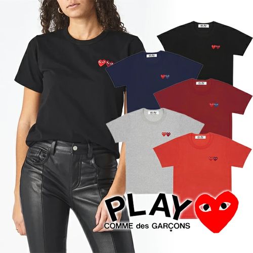 コムデギャルソン PLAY プレイ ダブルハートロゴ Tシャツ ギャルソンTシャツ コム・デ・ギャルソン shirt ブランドtシャツ ブランドティーシャツ ブランドロゴ 半袖Tシャツ カットソー おしゃれTシャツ レディース 刺繍ロゴ モード系 ストリート