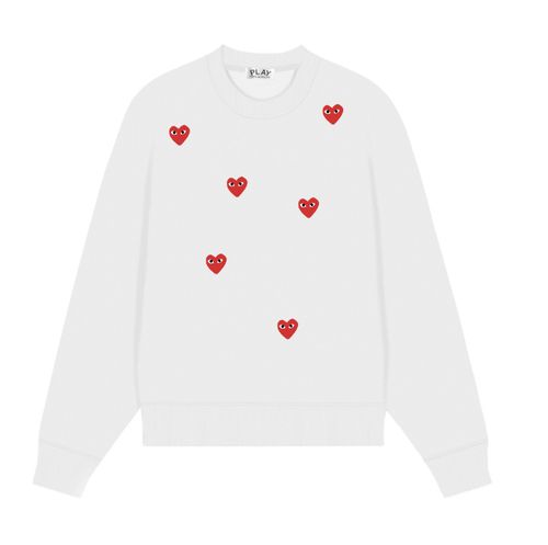 COMME des GARÇONS PLAY スモッグ風愛心プリント 秋冬ロングスリーブクルーネックフリーススウェット