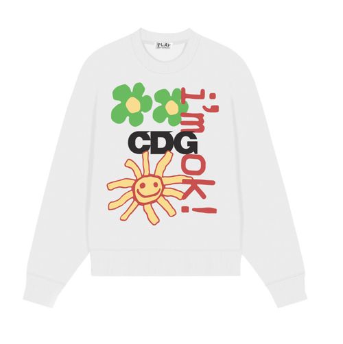 COMME des GARÇONS PLAY スモッグ風愛心プリント 秋冬ロングスリーブクルーネックフリーススウェット