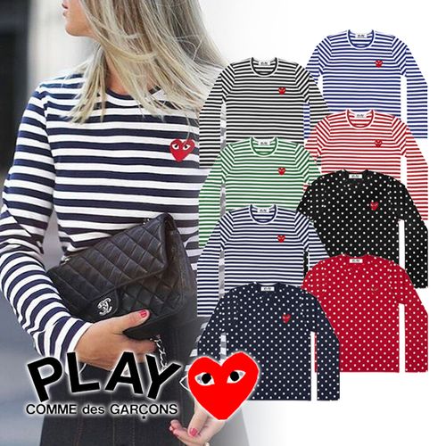 （COMME des GARCONS）コムデギャルソン PLAY プレイ ハートロゴ コムデギャルソンプレイ カットソー ブランドロンT ブランドtシャツ 長袖 ボーダー トップス ドット レディース コム・デ・ギャルソン ブランドロゴ ギャルソンTシャツ ロングTシャツ 刺繍ロゴ おしゃれ