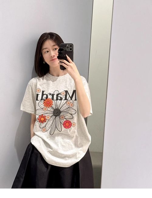 Mardi Mercredi _代金引换手数料無料_Tシャツ TSHIRT TRIPLE FLOWER ヒナギク 半袖 レディース 韓国 ファッション アパレル