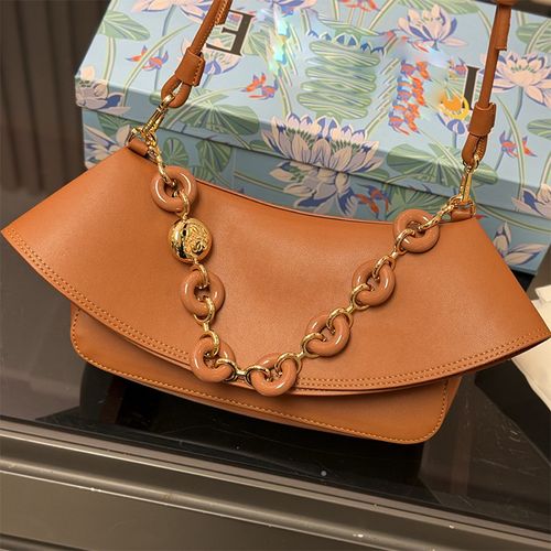 高級牛革 アンダーアームバッグ ドーナツストラップ チェーン ウェイブフリル フリップカバー