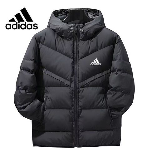 アディダス ダウンジャケット ショート 2色 パーカーフード 無地 拼接ぎ ユニセックス 冬コーデ