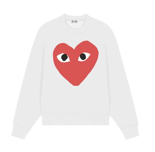 COMME des GARÇONS PLAY スモッグ風愛心プリント 秋冬ロングスリーブクルーネックフリーススウェット