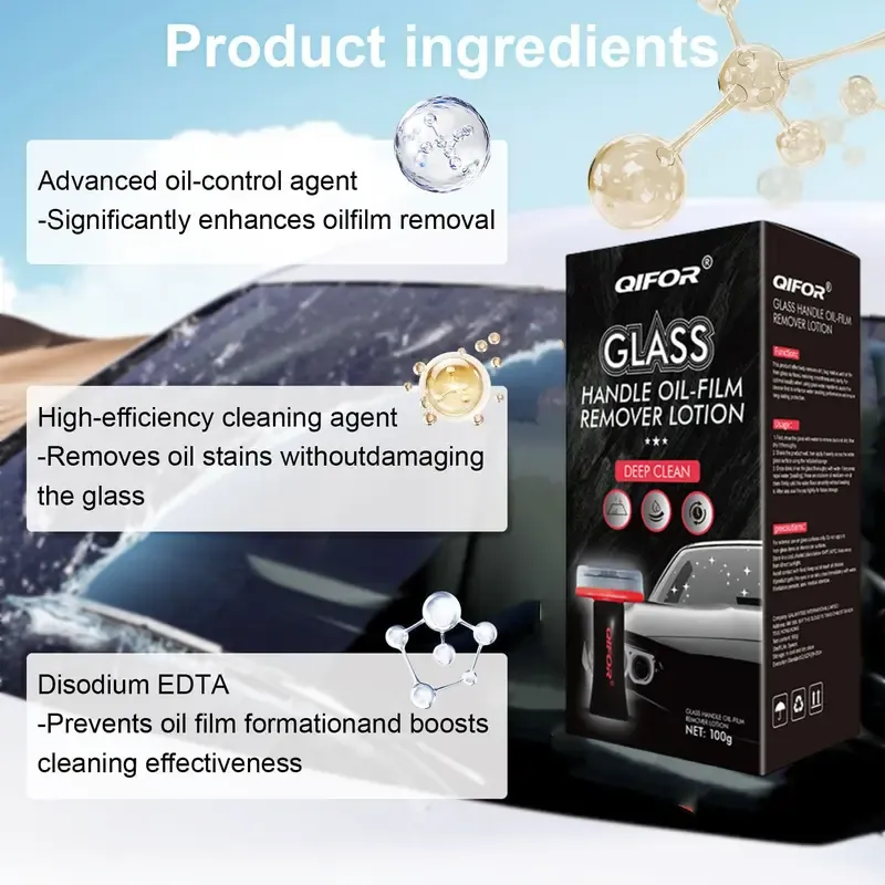 Automotive handheld oil film removal paste, removes oil stains from glass without leaving traces, car window oil film cleaner, fast cleaning, compact and portable.