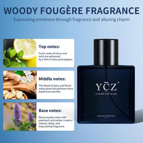 YCZ Midnight Gentleman Eau de Parfum for Men 50ml Lasting Oriental Woody Scented Cologne with Vanilla Orchid Sandalwood Notes Marine Perfume Edp Fragrance