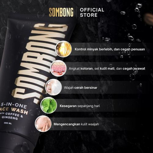 SOMBONG 5-in-1 Face Wash With Coffee & Ginseng 100ml Sabun Muka Pria Membersihkan Mencerahkan Wajah Menthol