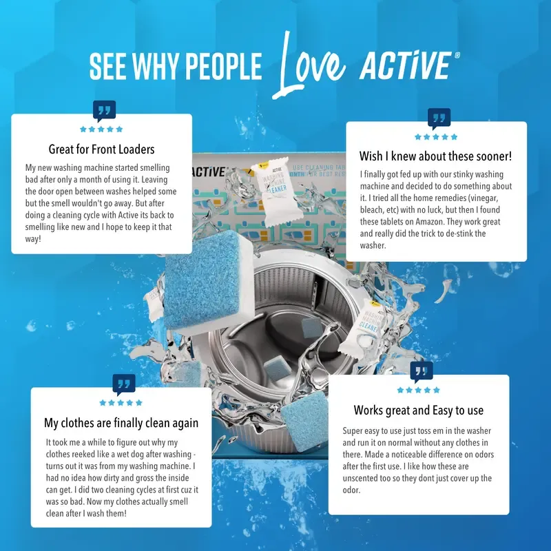 Washing Machine Cleaner and Descaler - Deep cleaning tablets for high-efficiency front-loading and top-loading washing machines, removes odors and cleans the drum and seals.