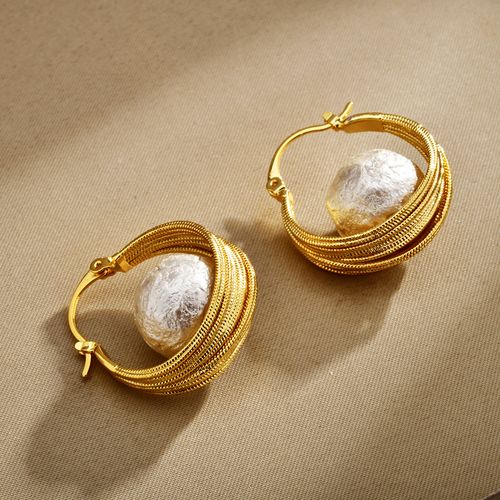 Retro Twisted-Cable Ear Studs with Premium Cotton-Bead Pearl Earrings