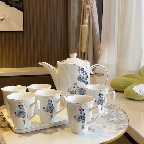 Light Luxury Ceramic Water Cup Home Set French-Style Fresh Water Set with Tray Instagram-Inspired Aesthetic