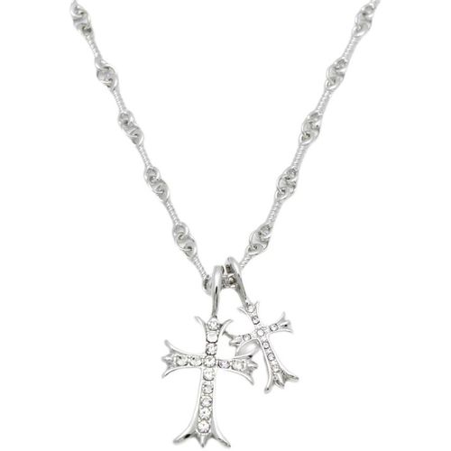 CH Fashion: Diamond-encrusted Double Cross Pendant Necklace for Women – Simple Collar-Length Necklace for Men and Couples