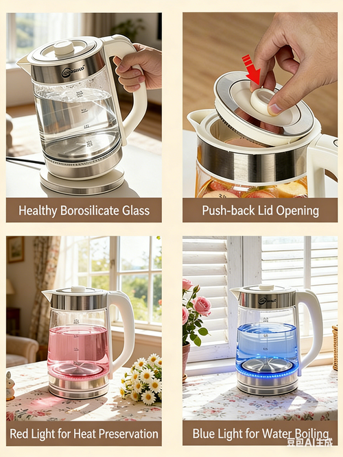2.2L Insulated Electric Kettle 304 Stainless Steel Boiling Kettle High Borosilicate Glass Water Kettle
