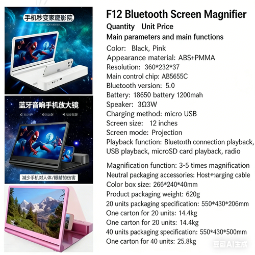 F12 Bluetooth Speaker with Phone Screen Magnifier - Hot-Selling HD 3D Video Stand