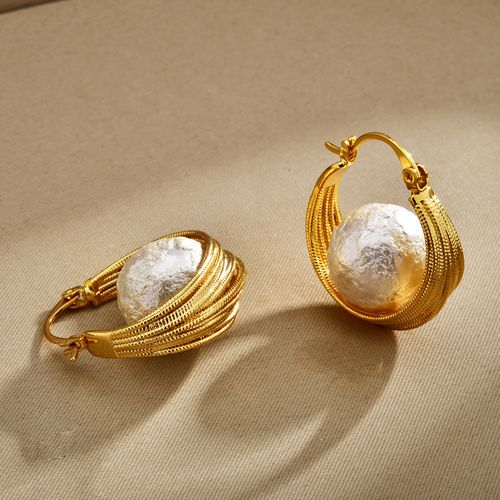 Retro Twisted-Cable Ear Studs with Premium Cotton-Bead Pearl Earrings