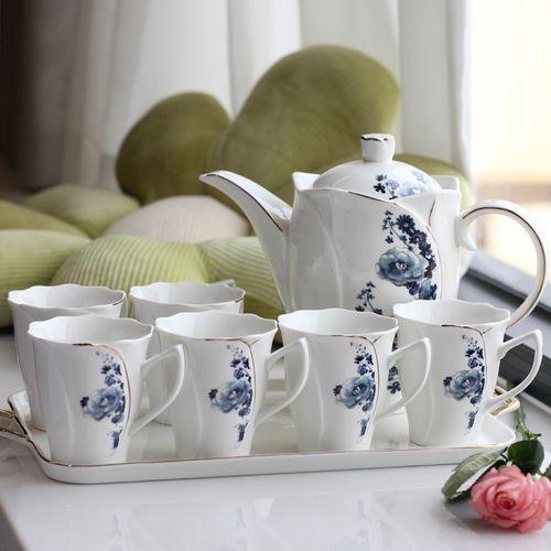 Light Luxury Ceramic Water Cup Home Set French-Style Fresh Water Set with Tray Instagram-Inspired Aesthetic