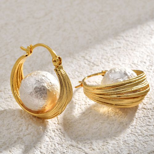 Retro Twisted-Cable Ear Studs with Premium Cotton-Bead Pearl Earrings
