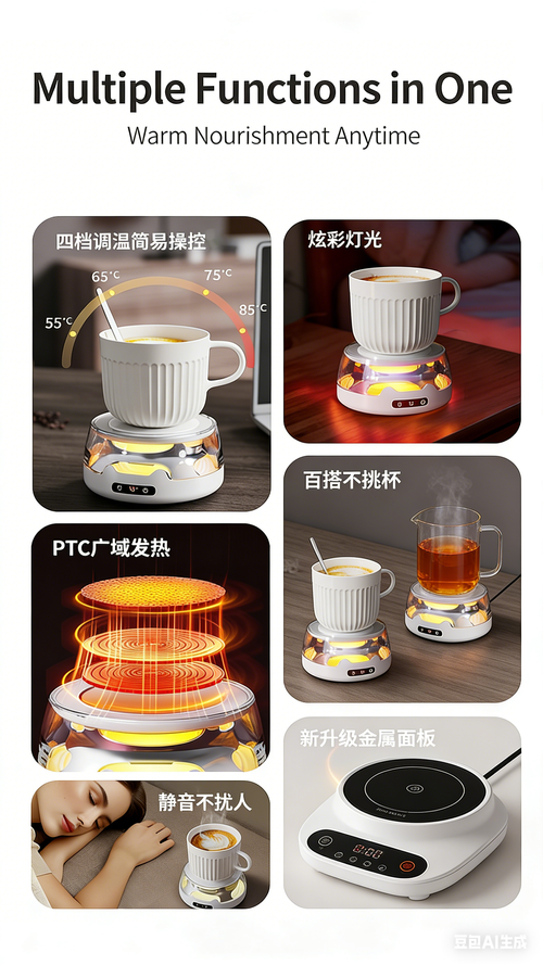 Fourth-Generation Smart Heating Coaster Home Use Constant Temperature Coaster Office Coffee Warmer Ambient Lighting