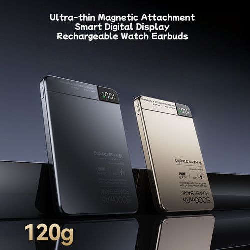 New Ultra-Thin Magnetic Wireless Charging Power Bank 5000mAh Metal Digital Display Wireless Fast Charging Portable Power Bank