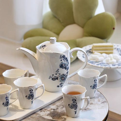 Light Luxury Ceramic Water Cup Home Set French-Style Fresh Water Set with Tray Instagram-Inspired Aesthetic