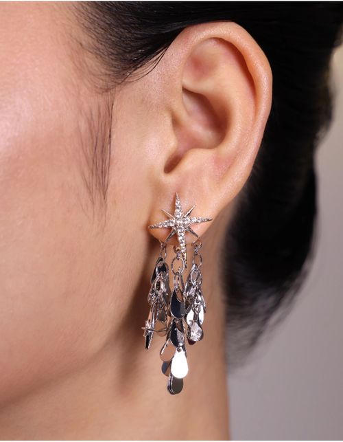 Eight-Pointed Star Zircon Sparkling Star Double-Wear Fringe Earrings Women's Light Luxury High-End Fashion Stud Earrings