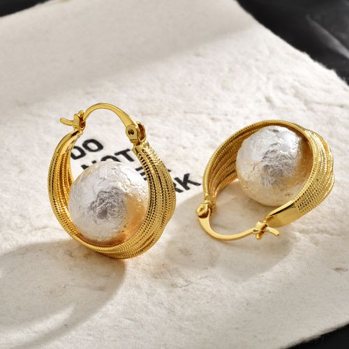 Retro Twisted-Cable Ear Studs with Premium Cotton-Bead Pearl Earrings