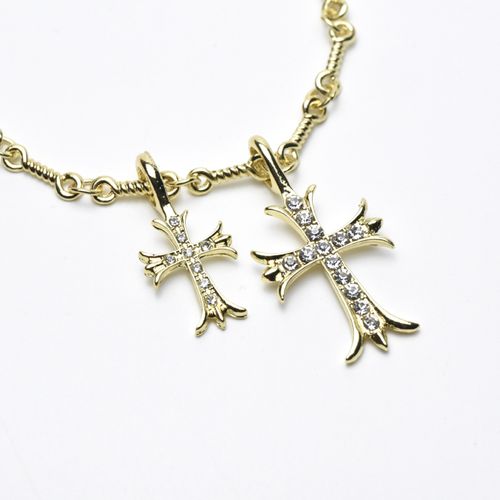 CH Fashion: Diamond-encrusted Double Cross Pendant Necklace for Women – Simple Collar-Length Necklace for Men and Couples