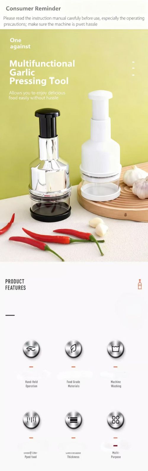 Garlic Press & Mincer Kitchen Garlic Paste Maker Manual Garlic Crusher Multi-Function Vegetable Chopper Home Kitchen Essential